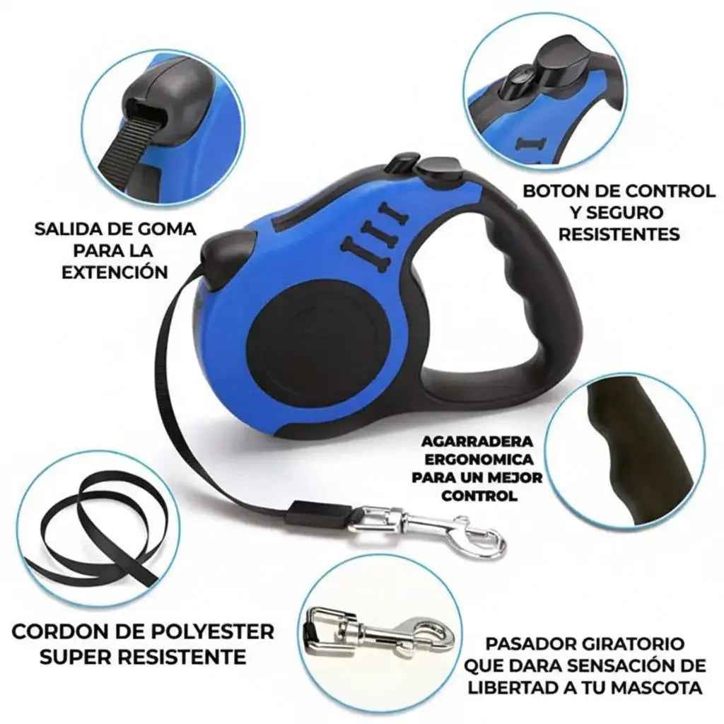 Correa Retráctil Para Perro de 5 Metros con Bloqueo de Seguridad - Extensible Ajustable de Alta Resistencia para Paseo Pro 2026 - Conecta Chava Shop