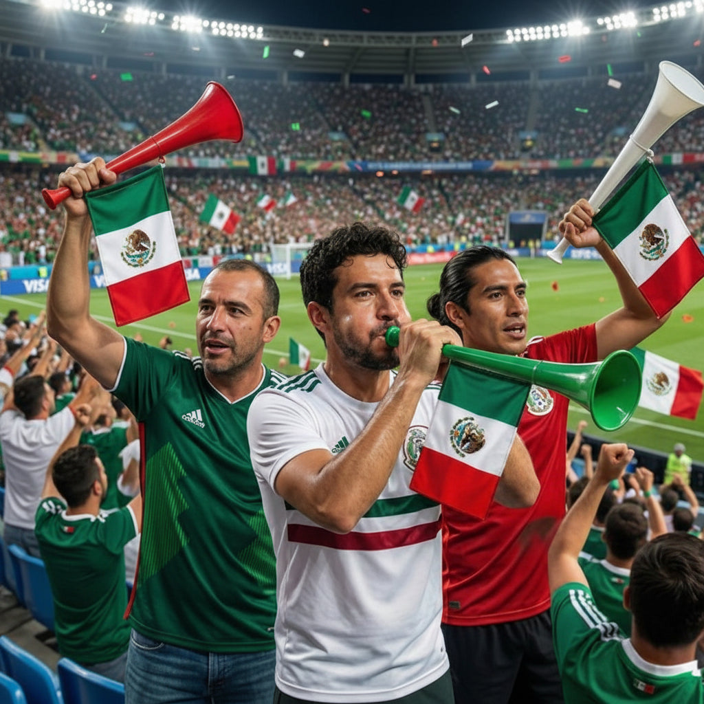Trompeta de Plástico con Banderín Tricolor para Eventos Deportivos - Corneta de Animación Pro 2026 - Conecta Chava Shop