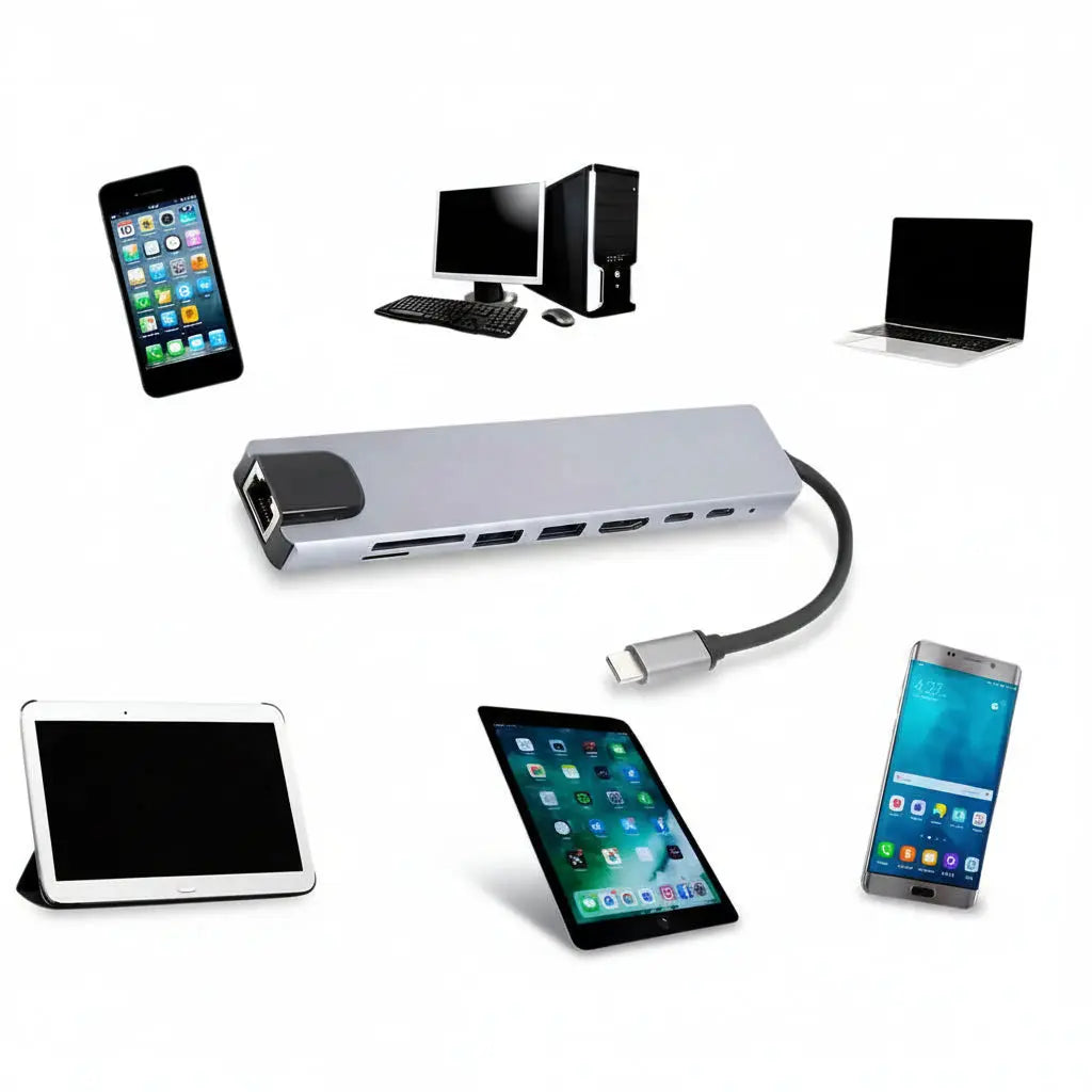 Hub USB de 8 Puertos con Carga USB-C 100W - Estación de Carga Rápida y Datos, Adaptador Multi-Puerto para Laptop y Tablet - Conecta Chava Shop