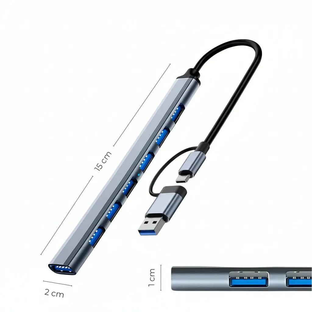 Hub USB de 7 Puertos Híbrido USB-C y USB-A - Estación de Datos de Alta Velocidad y Adaptador Multi-Puerto para Laptop Pro 2026 - Conecta Chava Shop