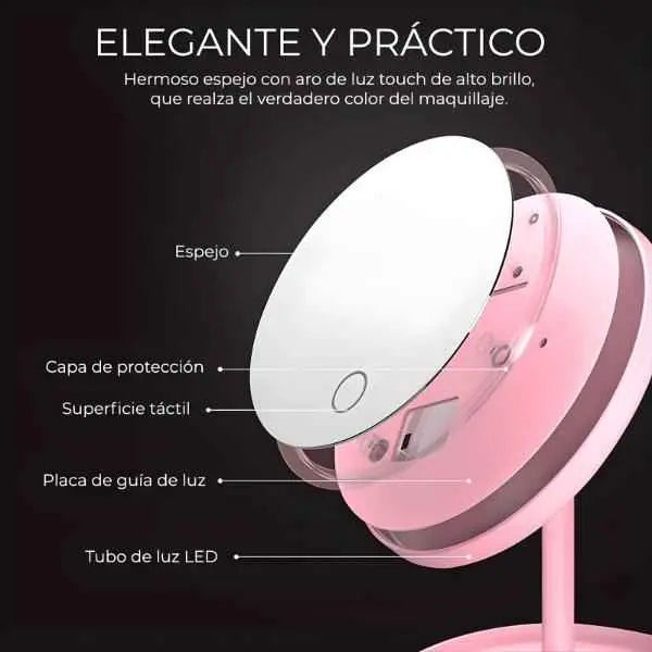 Aro de Luz LED para Maquillaje con Espejo Integrado - Lámpara Recargable con Brillo Ajustable Pro 2026 - Conecta Chava Shop