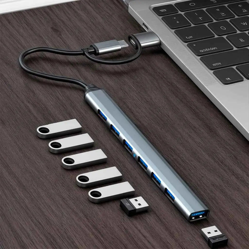 Hub USB de 7 Puertos Híbrido USB-C y USB-A - Estación de Datos de Alta Velocidad y Adaptador Multi-Puerto para Laptop Pro 2026 - Conecta Chava Shop