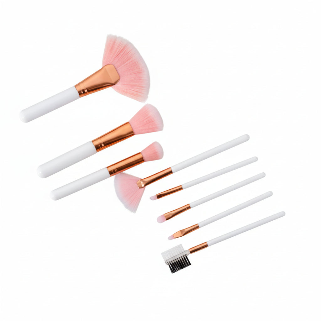 Set de 8 Brochas de Maquillaje Profesional - Kit con Brocha Abanico para Rubor y Cepillo para Cejas y Pestañas Pro 2026 - Conecta Chava Shop