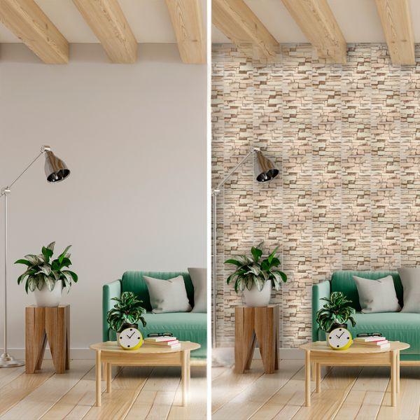 Paneles de Pared 3D Espuma XPE Autoadhesivos Tipo Ladrillo Beige Mosaico 35×38.5 cm Paquete 10 ladrillos de rodny - Conecta Chava Shop