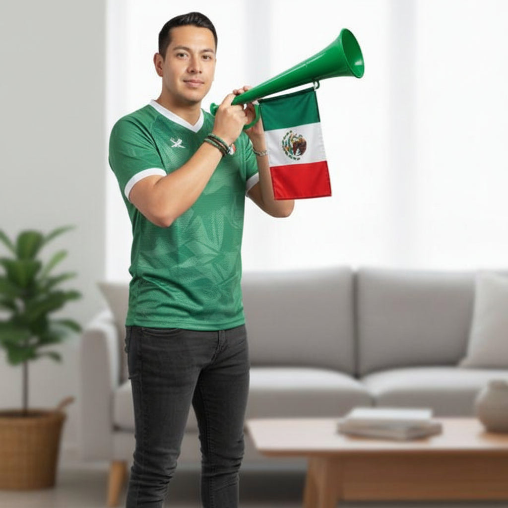 Trompeta de Plástico con Banderín Tricolor para Eventos Deportivos - Corneta de Animación Pro 2026 - Conecta Chava Shop