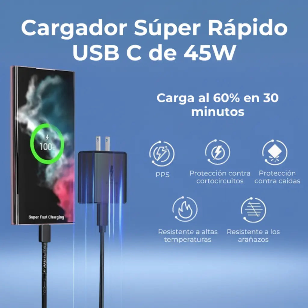 Cargador USB-C de 45W con Carga Rápida - Adaptador de Corriente Inteligente para Android y iOS, Tecnología de Carga Pro 2026 - Conecta Chava Shop