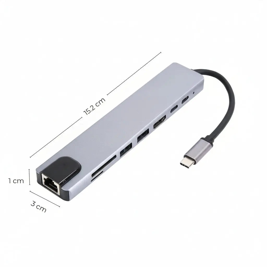 Hub USB de 8 Puertos con Carga USB-C 100W - Estación de Carga Rápida y Datos, Adaptador Multi-Puerto para Laptop y Tablet - Conecta Chava Shop