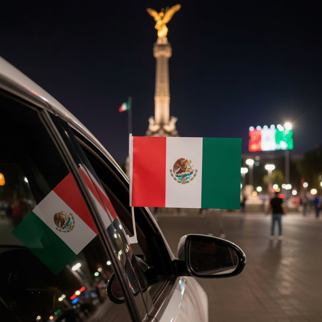 Bandera de México para Auto con Mástil y Soporte para Ventana - Pack de 2 Banderas Pro 2026 - Conecta Chava Shop