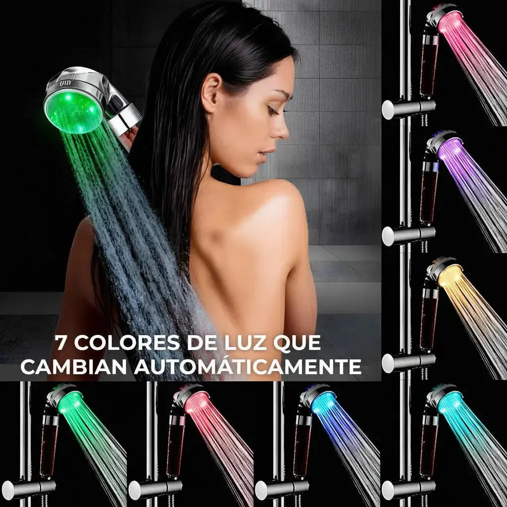 Regadera LED RGB con Sensor de Temperatura y Alta Presión - Cabezal de Ducha con Filtro de Purificación Pro 2026 - Conecta Chava Shop