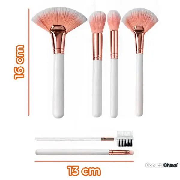 Set de 8 Brochas de Maquillaje Profesional - Kit con Brocha Abanico para Rubor y Cepillo para Cejas y Pestañas Pro 2026 - Conecta Chava Shop