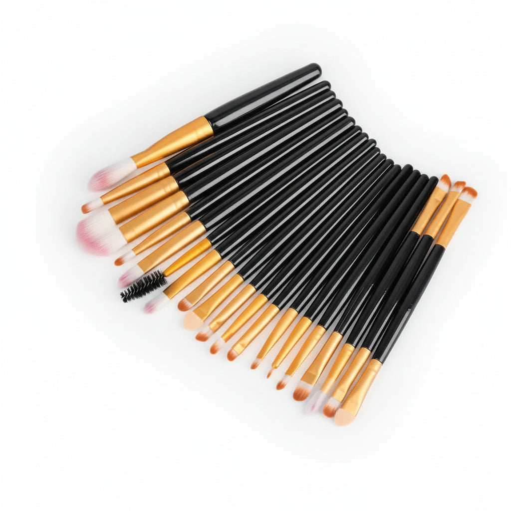 Kit de 20 Pinceles de Maquillaje Profesional Negro y Dorado con Estuche de Viaje - Set Completo para Rostro, Ojos y Labios Pro 2026 - Conecta Chava Shop