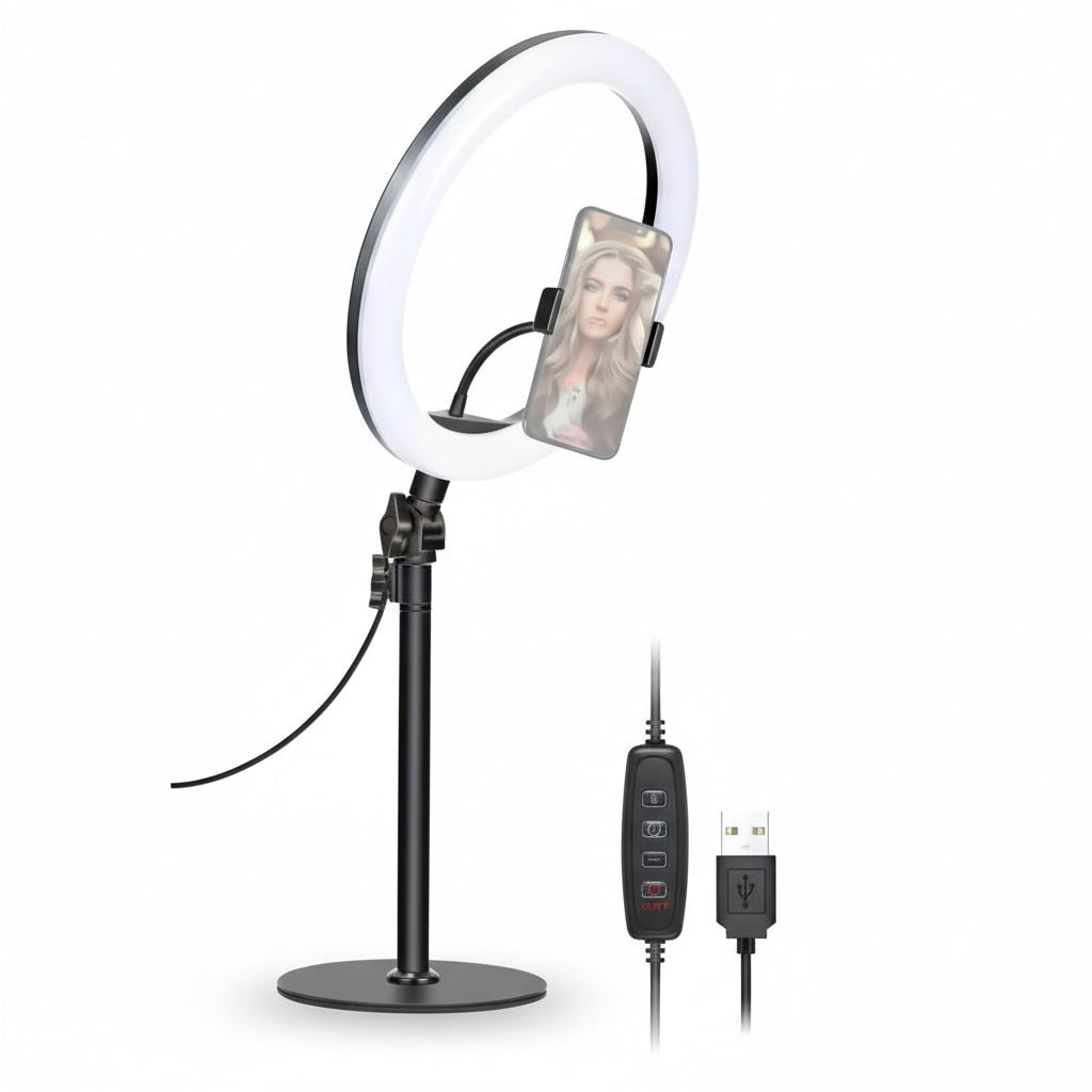 Aro de Luz LED con Soporte Flexible para Celular y Brazo Ajustable para Escritorio con 3 Modos de Iluminación Pro 2026 - Conecta Chava Shop