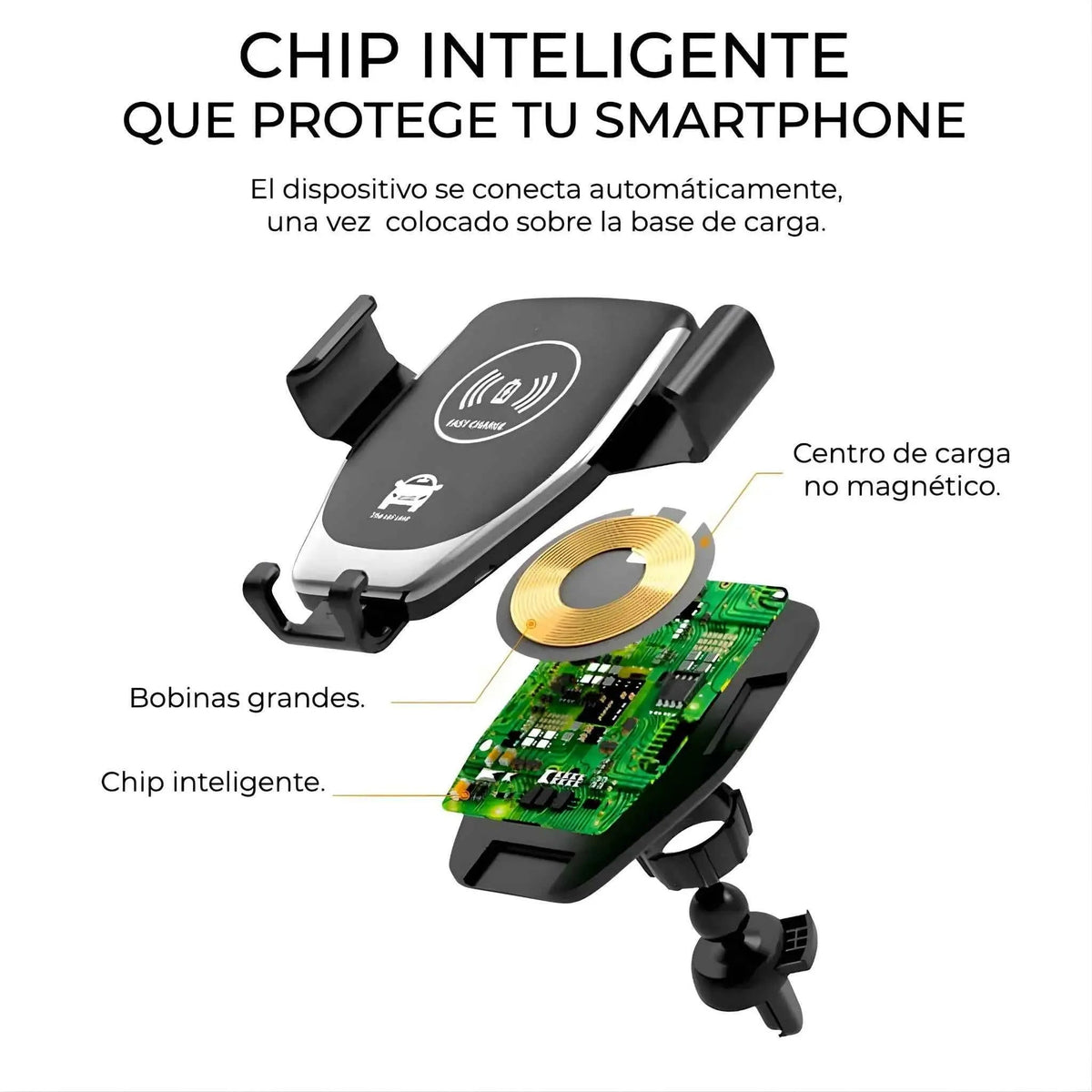 Cargador Inalámbrico para Auto con Sensor de Apertura Automática - Soporte de Carga Rápida Qi Pro 2026 - Conecta Chava Shop