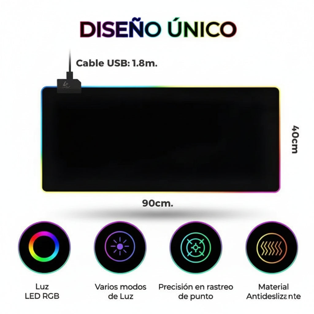 Mousepad Gamer XXL RGB 90x40 cm - Tapete Extendido para Teclado y Mouse Setup Gamer Pro 2026 - Conecta Chava Shop