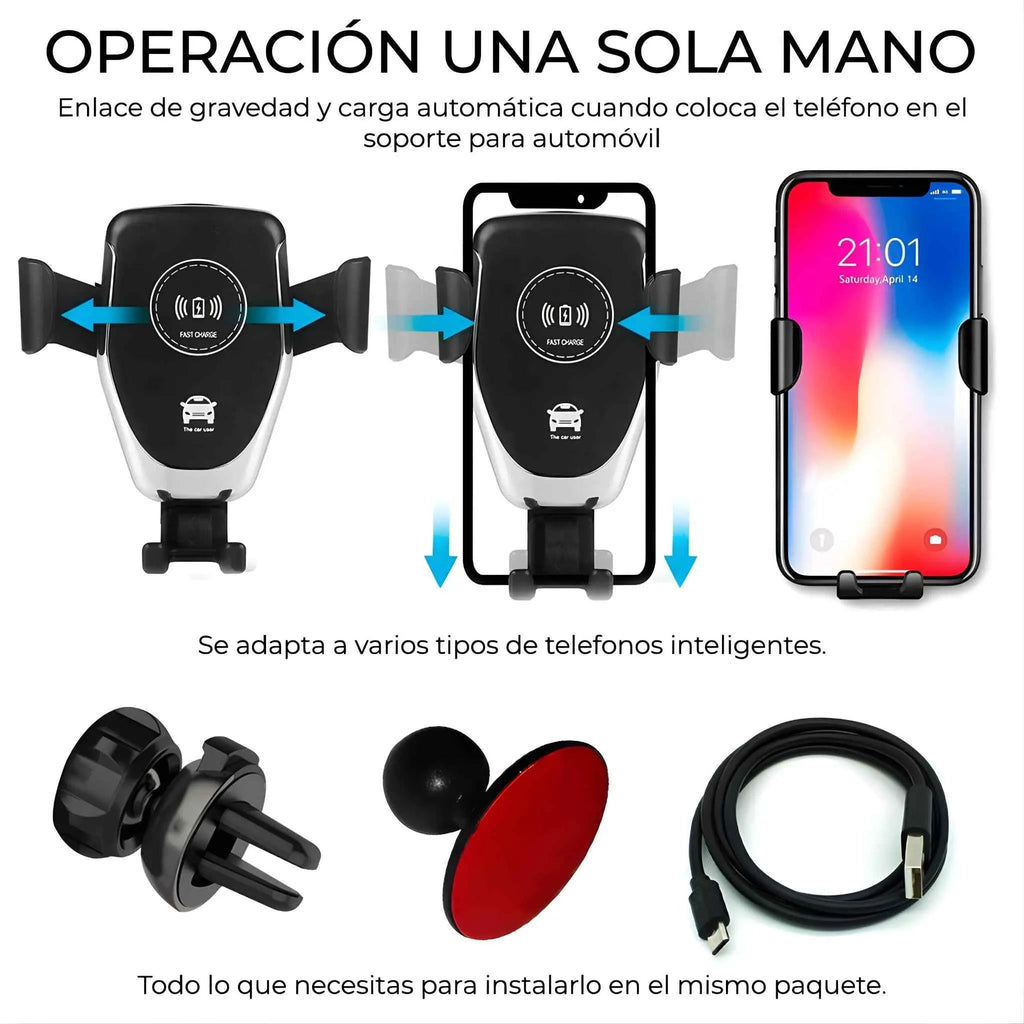 Cargador Inalámbrico para Auto con Sensor de Apertura Automática - Soporte de Carga Rápida Qi Pro 2026 - Conecta Chava Shop