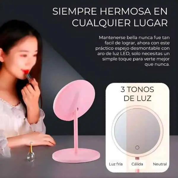 Aro de Luz LED para Maquillaje con Espejo Integrado - Lámpara Recargable con Brillo Ajustable Pro 2026 - Conecta Chava Shop