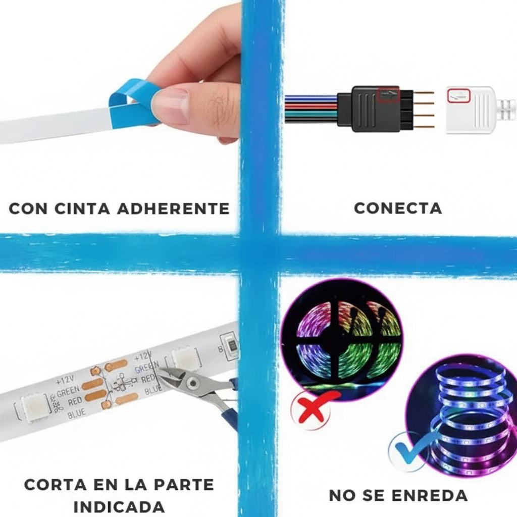 Tira LED RGB de 10 Metros con Control Bluetooth y App - Luces Inteligentes de Gran Alcance para Habitación Pro 2026 - Conecta Chava Shop