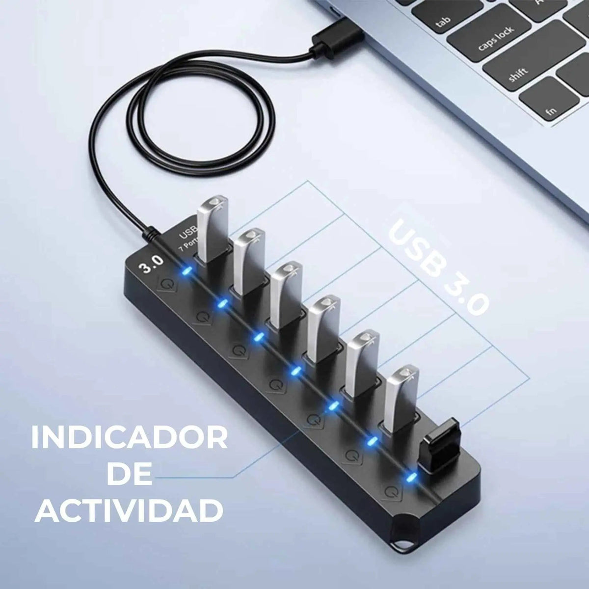 Hub USB 3.0 de 7 Puertos con Interruptores Individuales - Estación de Datos de Alta Velocidad, Luces LED Indicadoras, Diseño Pro para Oficina - Conecta Chava Shop