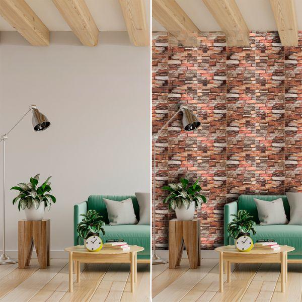 Paquete 10 Paneles de Pared 3D de Espuma XPE Autoadhesivos Tipo Ladrillo Marrón Mosaico 35×38.5 cm Pro 2026 - Conecta Chava Shop