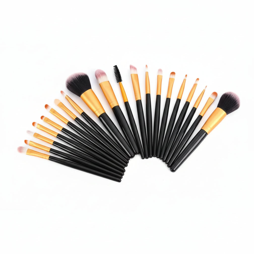Kit de 20 Pinceles de Maquillaje Profesional Negro y Dorado con Estuche de Viaje - Set Completo para Rostro, Ojos y Labios Pro 2026 - Conecta Chava Shop