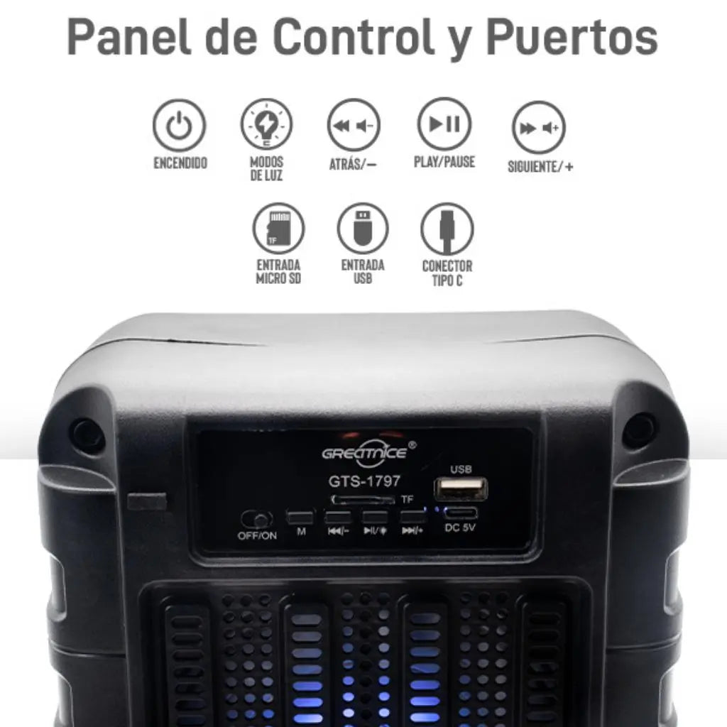 Bocina Bluetooth Karaoke Portátil con Micrófono y Luz RGB - Sonido Potente Pro 2026 - Conecta Chava Shop