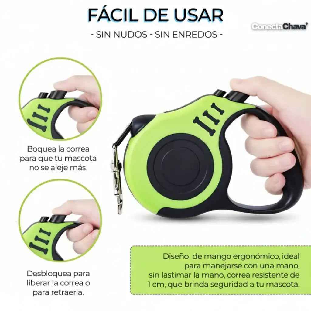 Correa Retráctil Para Perro de 5 Metros con Bloqueo de Seguridad - Extensible Ajustable de Alta Resistencia para Paseo Pro 2026 - Conecta Chava Shop