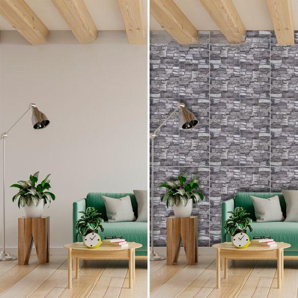 Paquete 10 Paneles de Pared 3D de Espuma XPE Autoadhesivos Tipo Ladrillo Gris Mosaico 35×38.5 cm Pro 2026 - Conecta Chava Shop