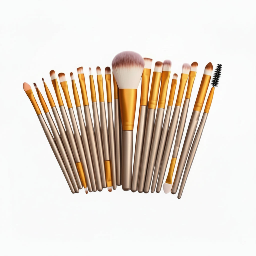 Kit de 20 Pinceles de Maquillaje Profesional Negro y Dorado con Estuche de Viaje - Set Completo para Rostro, Ojos y Labios Pro 2026 - Conecta Chava Shop