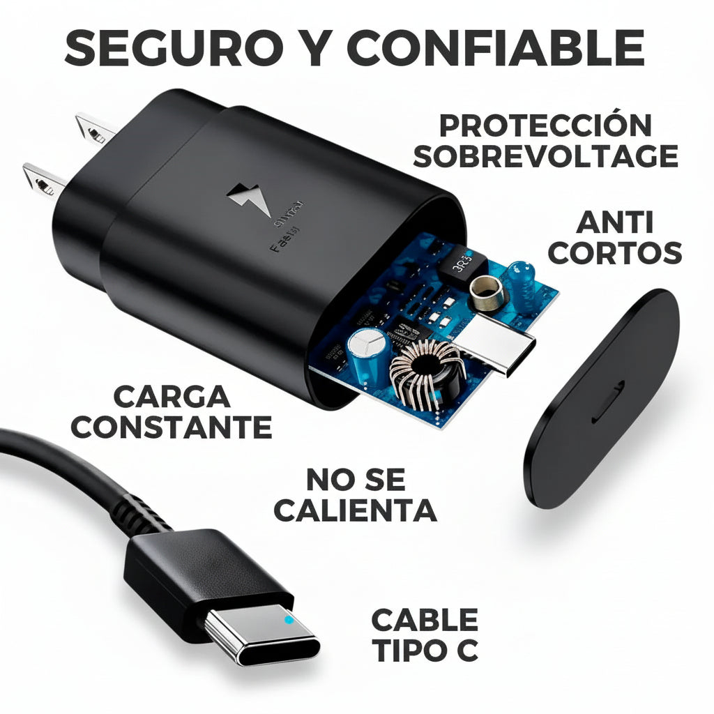 Cargador Rápida USB-C 25W con Cable Tipo C Incluido - Adaptador de Corriente de Carga Eficiente para Smartphone, Kit Pro 2026 - Conecta Chava Shop