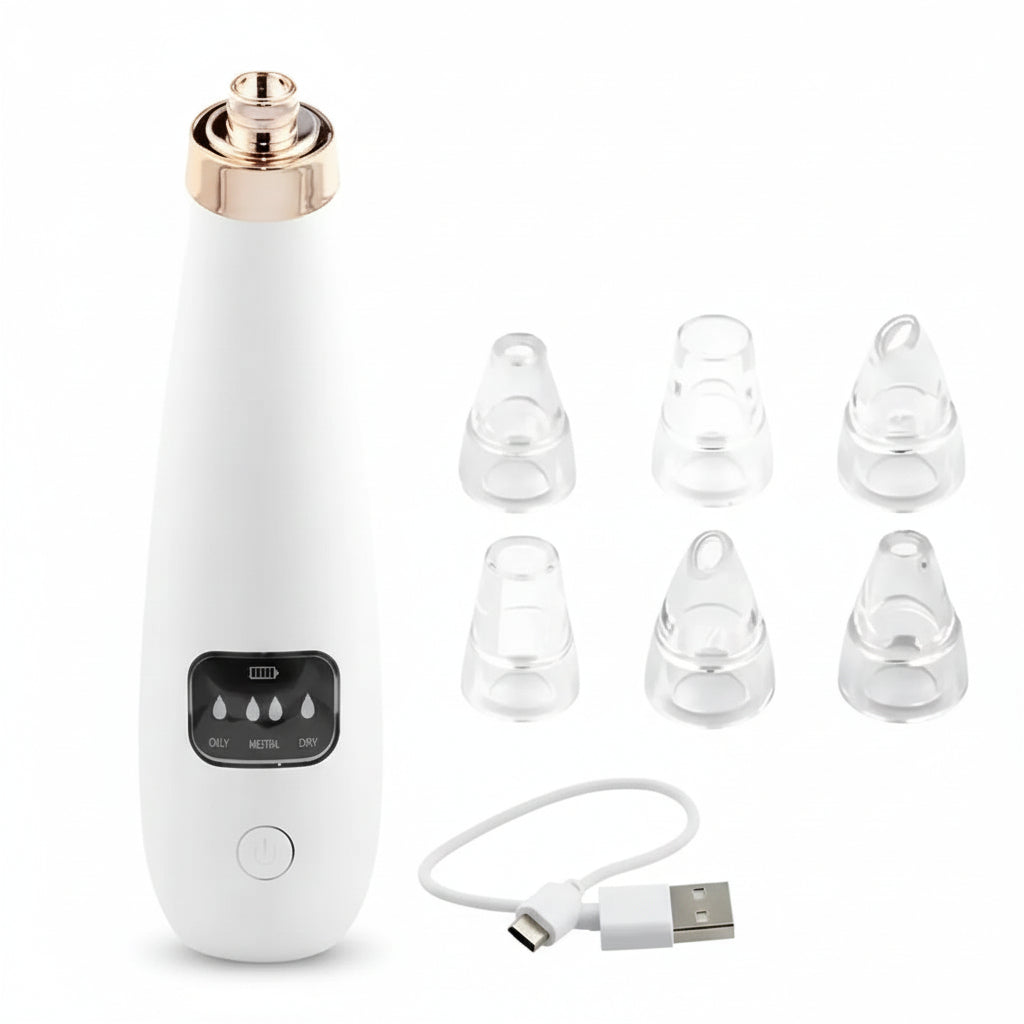 Limpiador Facial de Poros Eléctrico con 6 Cabezales - Suctor de Puntos Negros con Succión Ajustable Pro y Carga USB 2026 - Conecta Chava Shop