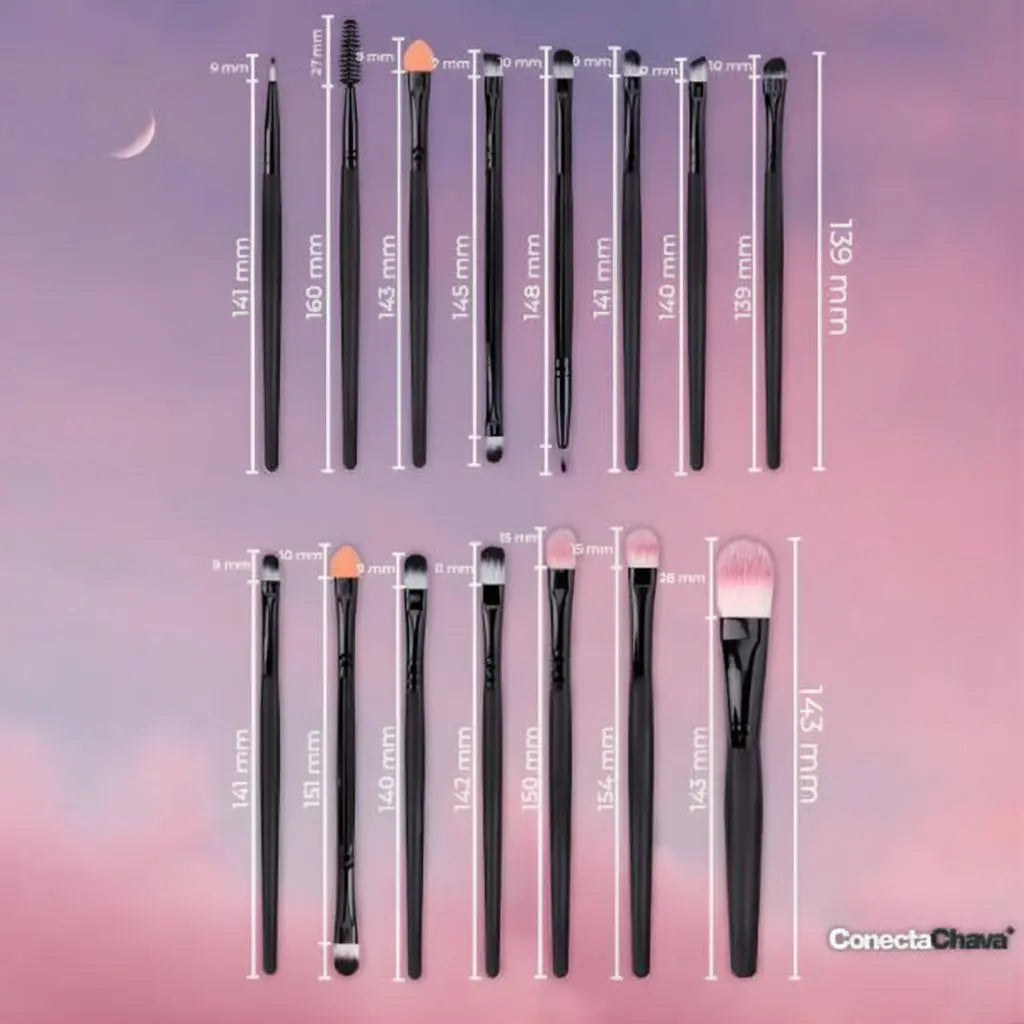 Kit de 20 Pinceles de Maquillaje Profesional Negro y Dorado con Estuche de Viaje - Set Completo para Rostro, Ojos y Labios Pro 2026 - Conecta Chava Shop