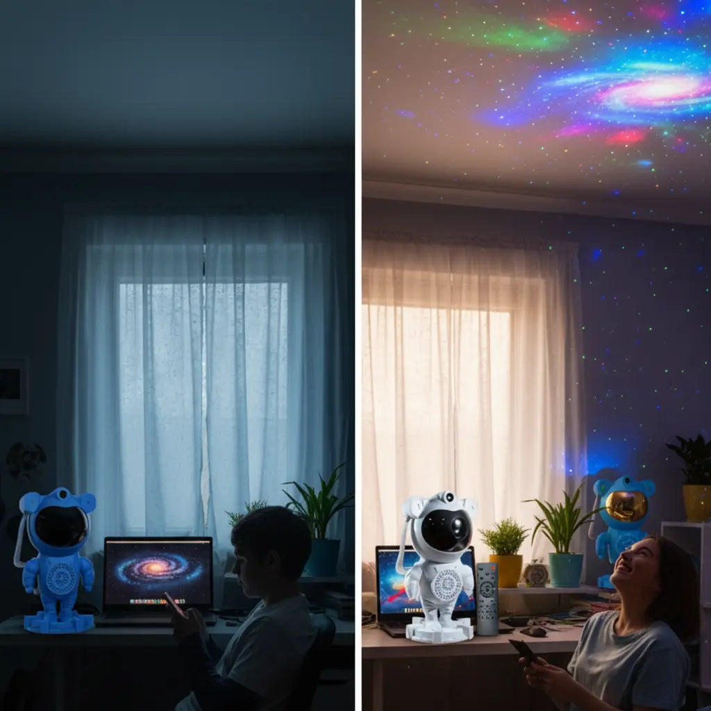 Proyector Estelar Galaxia Astronauta con Parlante Bluetooth - Luces Multicolor y Proyección 360°, Sonido Inmersivo para Recámara Pro 2026 - Conecta Chava Shop