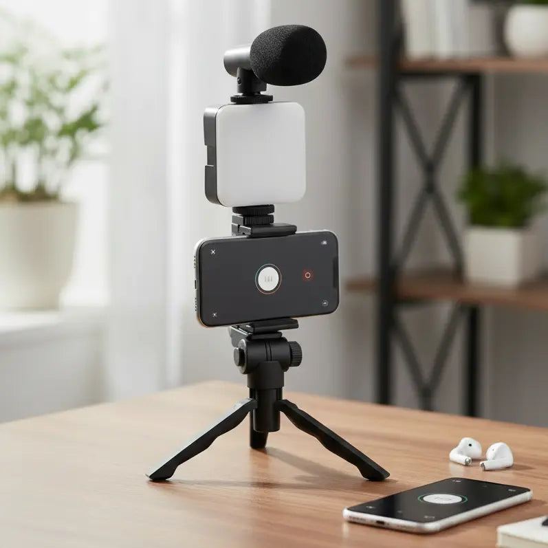 Kit de Video Streaming Pro 4 en 1 - Luz LED Regulable, Micrófono de Alta Fidelidad y Trípode Ajustable para TikTok y Vlogs Pro 2026 - Conecta Chava Shop