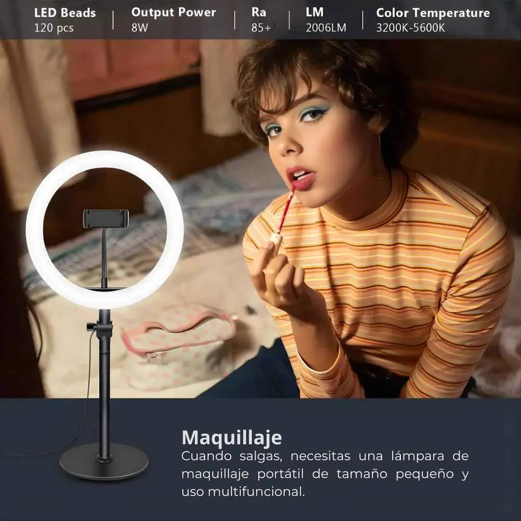 Aro de Luz LED con Soporte Flexible para Celular y Brazo Ajustable para Escritorio con 3 Modos de Iluminación Pro 2026 - Conecta Chava Shop