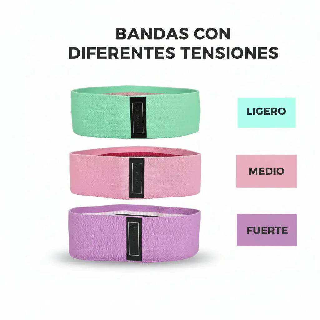 Set de 3 Bandas de Resistencia de Tela Antideslizante - Ligas para Entrenamiento de Glúteos y Piernas Pro 2026 - Conecta Chava Shop