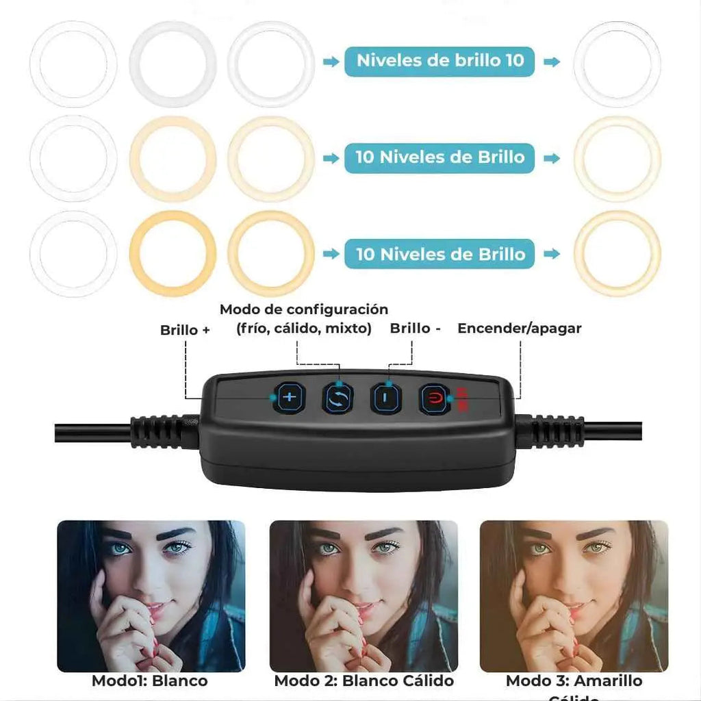 Aro de Luz LED con Soporte Flexible para Celular y Brazo Ajustable para Escritorio con 3 Modos de Iluminación Pro 2026 - Conecta Chava Shop