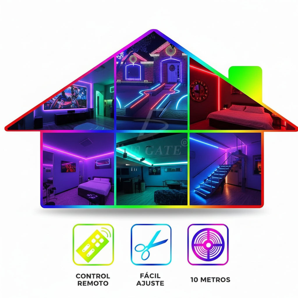 Tira LED RGB de 10 Metros con Control Bluetooth y App - Luces Inteligentes de Gran Alcance para Habitación Pro 2026 - Conecta Chava Shop