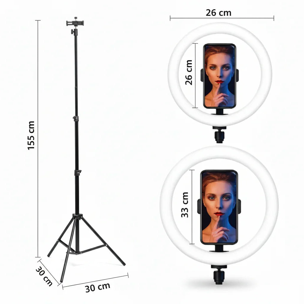 Aro de Luz LED para Streaming de 26 cm o 33 cm - Iluminación Pro con Brillo Ajustable y Soporte para Celular Pro 2026 - Conecta Chava Shop