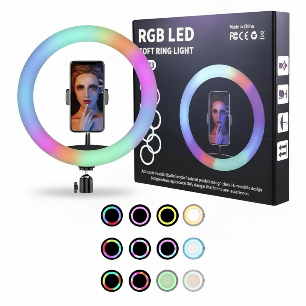 Aro de Luz LED RGB Profesional para Streaming - Soporte Ajustable con Soporte para Celular, Iluminación Pro para TikTok y YouTube 2026 - Conecta Chava Shop