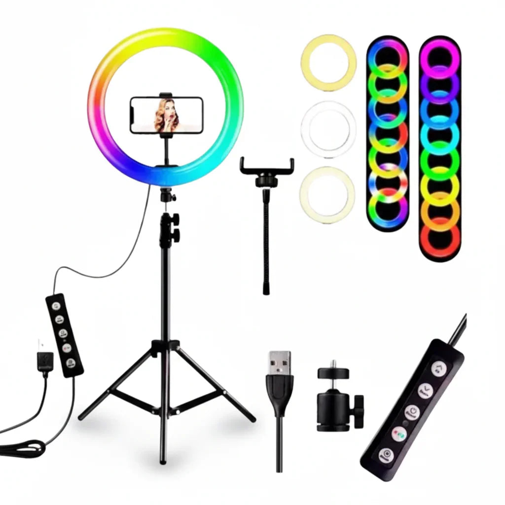 Aro de Luz LED para Streaming de 26 cm o 33 cm - Iluminación Pro con Brillo Ajustable y Soporte para Celular Pro 2026 - Conecta Chava Shop