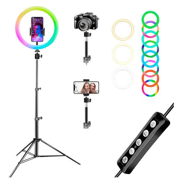 Aro de Luz LED RGB Profesional para Streaming - Soporte Ajustable con Soporte para Celular, Iluminación Pro para TikTok y YouTube 2026 - Conecta Chava Shop