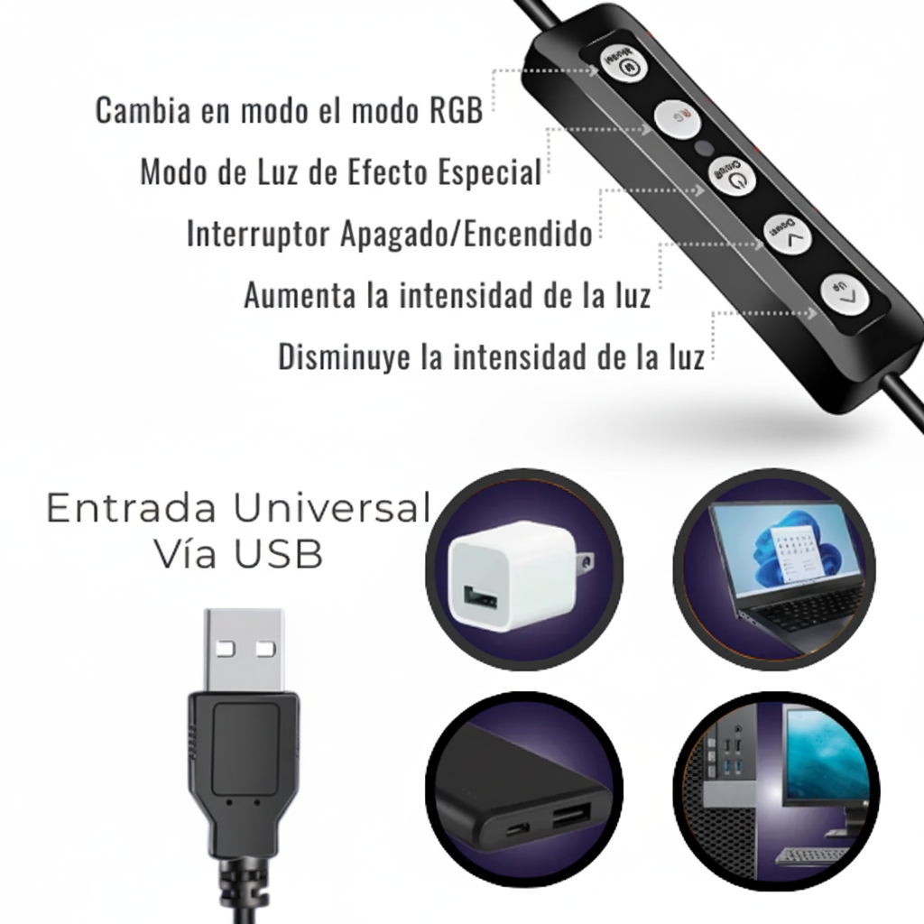 Aro de Luz LED RGB Profesional para Streaming - Soporte Ajustable con Soporte para Celular, Iluminación Pro para TikTok y YouTube 2026 - Conecta Chava Shop