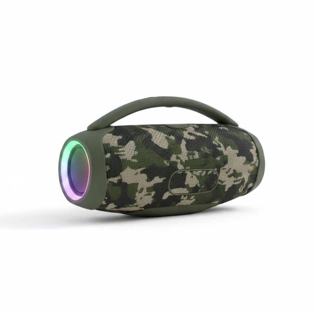 Bocina Portátil Impermeable Booms Box 3 RGB – Sonido Potente, Batería de 5h, Certificación IP67 y Manos Libres