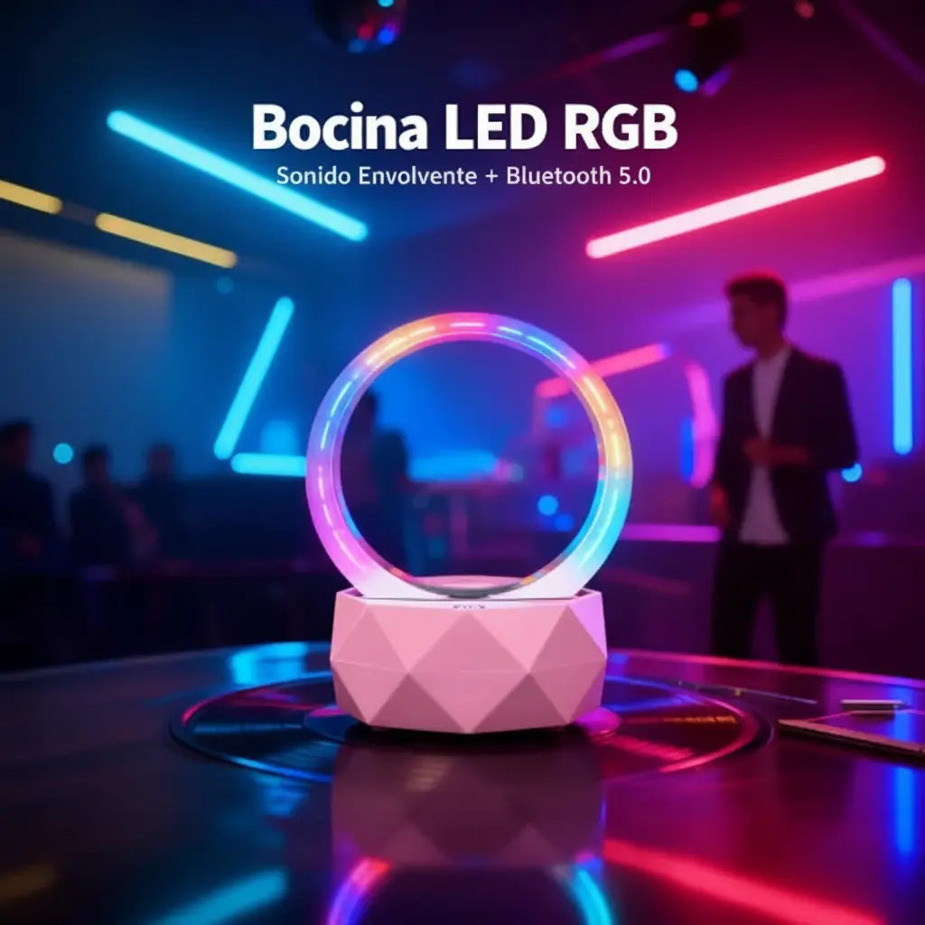 Bocina Bluetooth Portátil con Luces LED RGB Dinámicas - Altavoz Inalámbrico con Sonido Estéreo HD y Efectos de Iluminación Pro 2026 - Conecta Chava Shop