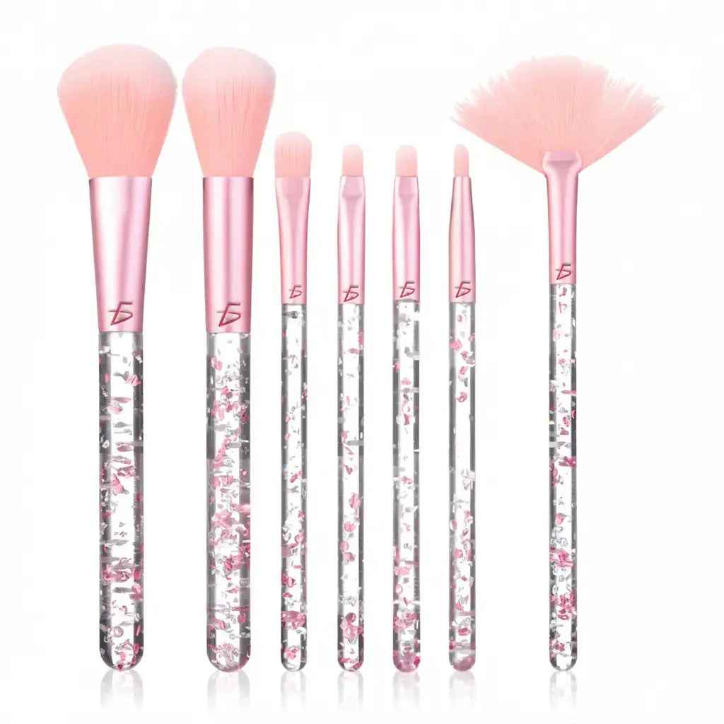 Set de 7 Brochas de Maquillaje Kawaii con Glitter - Kit de Pinceles Profesionales Ultra Suaves para Rostro y Ojos Pro 2026 - Conecta Chava Shop