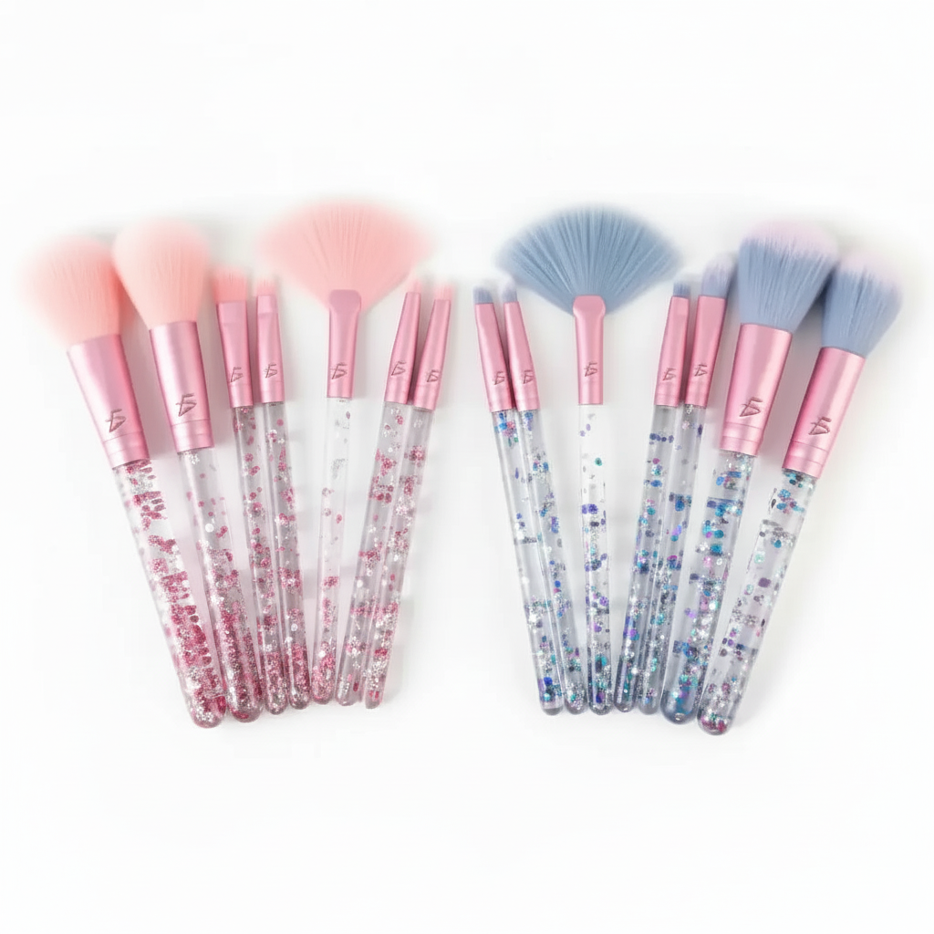 Set de 7 Brochas de Maquillaje Kawaii con Glitter - Kit de Pinceles Profesionales Ultra Suaves para Rostro y Ojos Pro 2026 - Conecta Chava Shop
