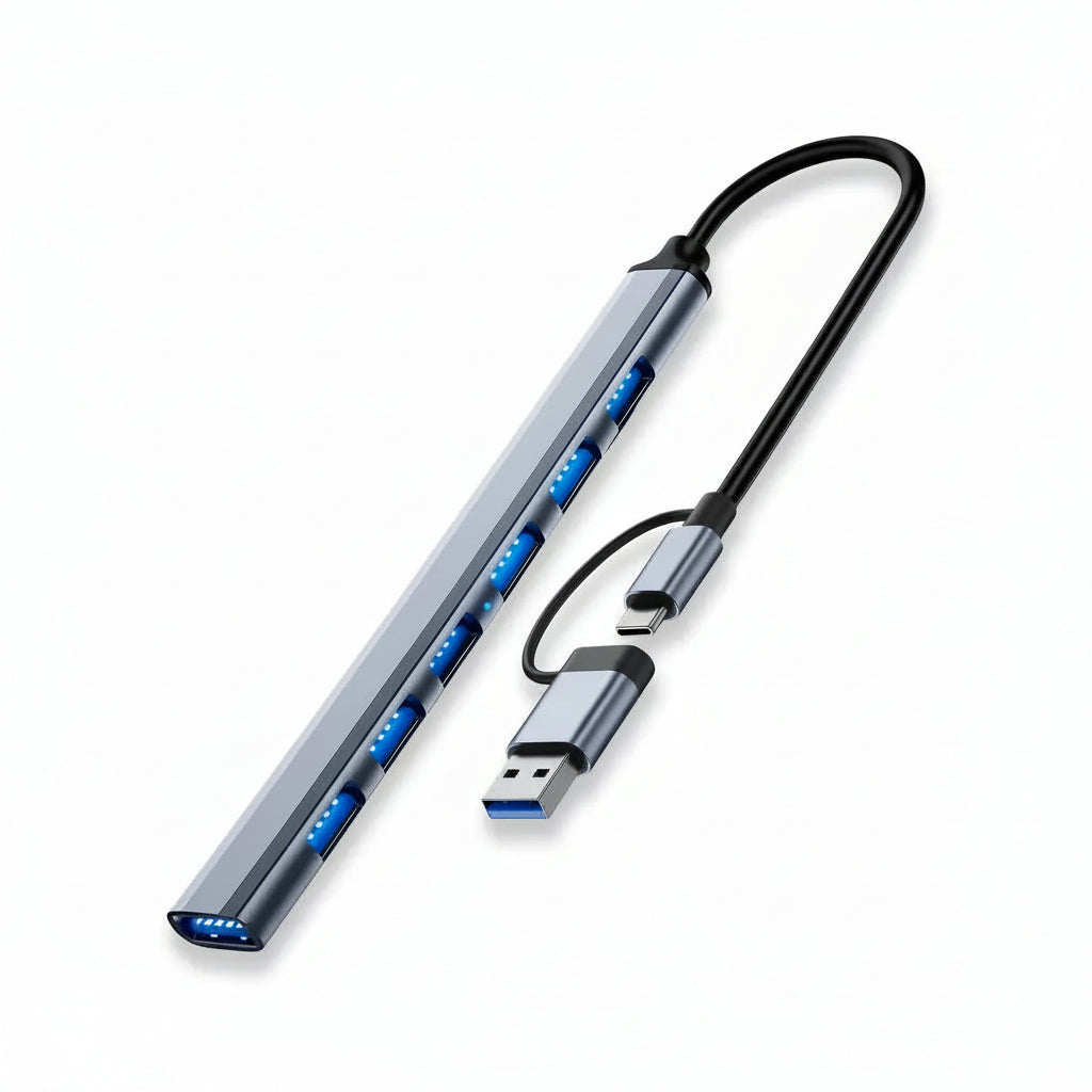 Hub USB de 7 Puertos Híbrido USB-C y USB-A - Estación de Datos de Alta Velocidad y Adaptador Multi-Puerto para Laptop Pro 2026 - Conecta Chava Shop