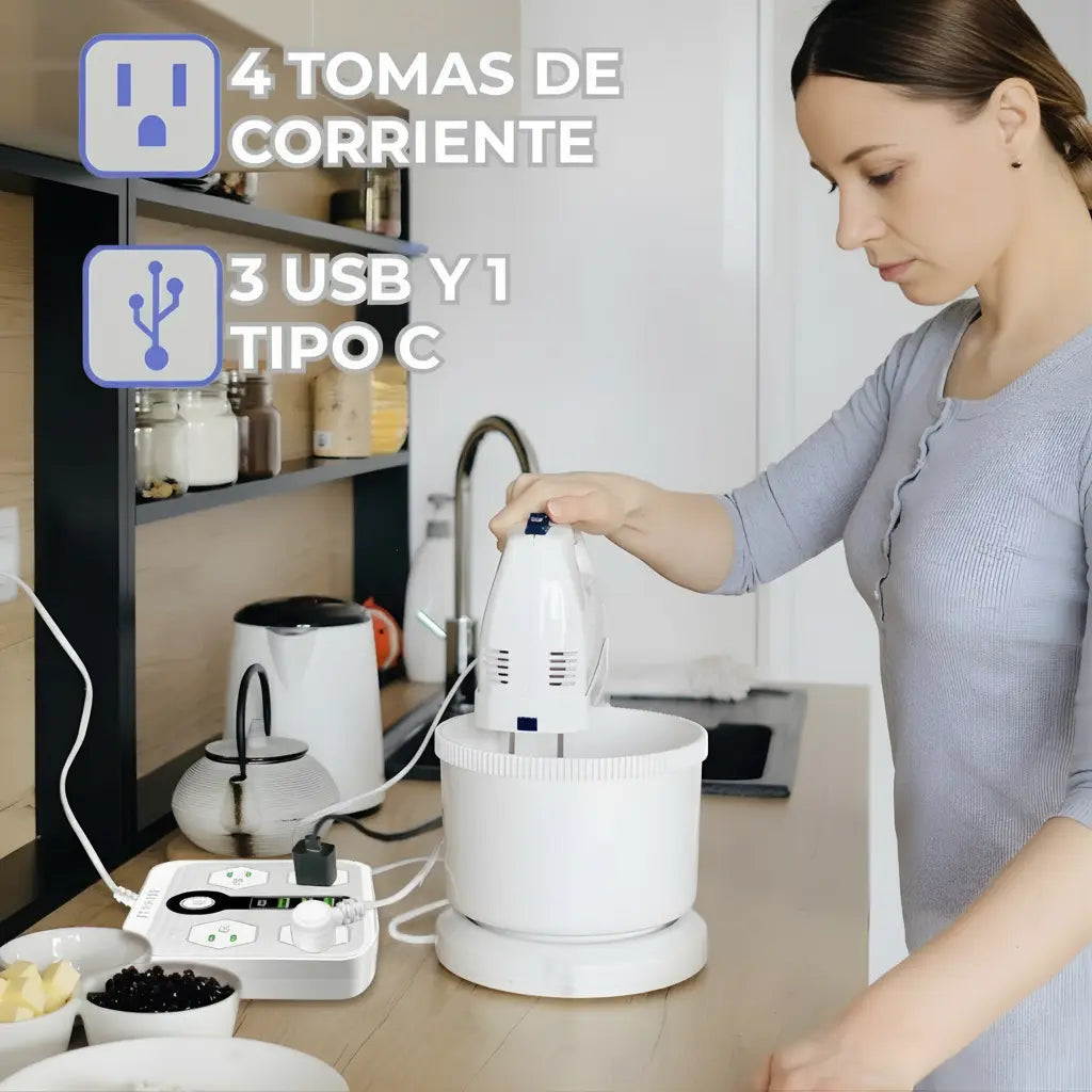 Multicontacto 8 en 1 con Puertos USB y Tipo C - Estación de Carga Inteligente para Escritorio y Protector de Sobrecargas Pro 2026 - Conecta Chava Shop