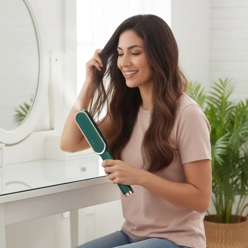 Peine Alisador de Cerámica con Tecnología de Protección Térmica - Cepillo Eléctrico 5 Niveles para Todo Tipo de Cabello Pro 2026 - Conecta Chava Shop