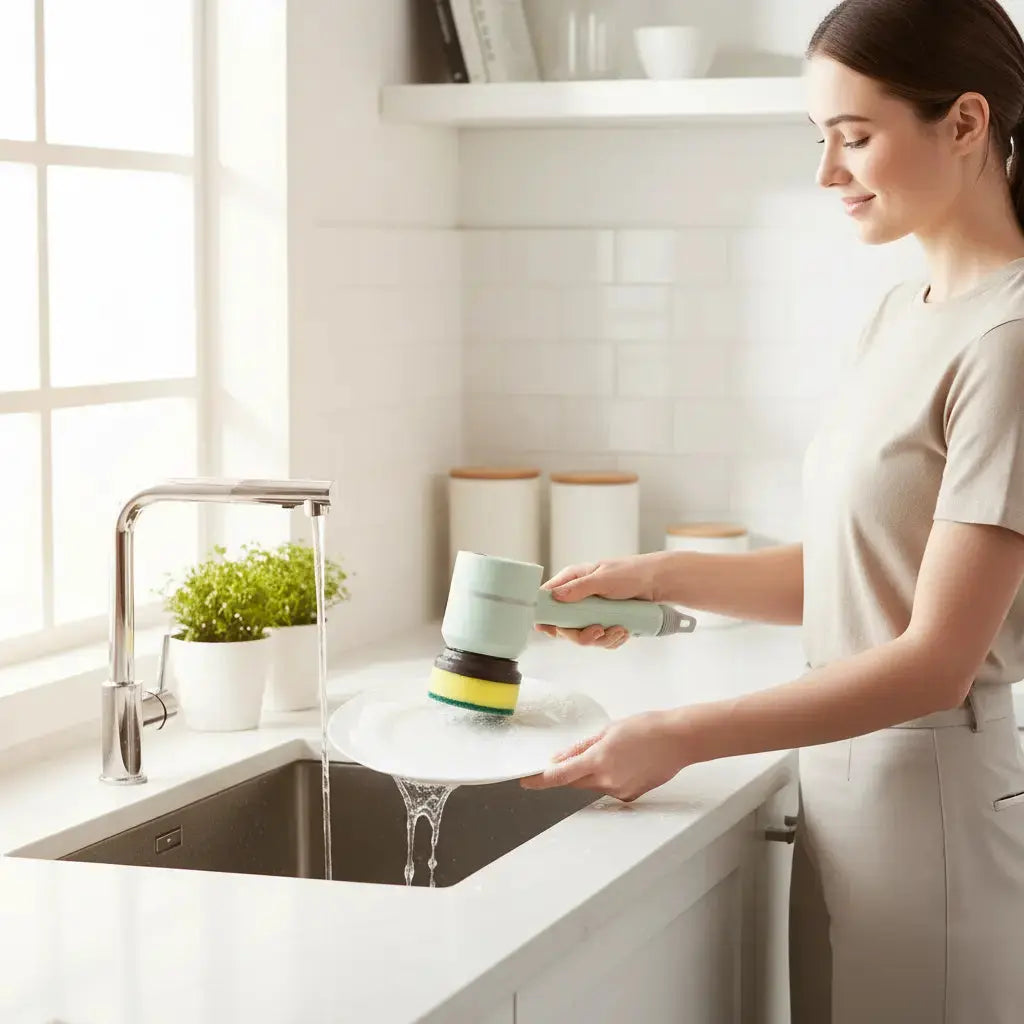 Cepillo de Limpieza Eléctrico Inalámbrico 5 en 1 - Lavador Recargable para Cocina y Baño con 5 Cabezales Intercambiables Pro 2026 - Conecta Chava Shop
